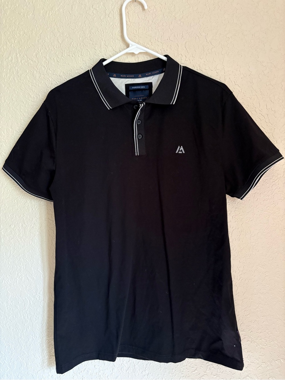 Men's Black Polo with Contrast White Tipping